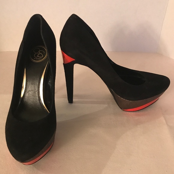 Jessica Simpson Shoes Platforms Black Suede Orange - Picture 8 of 8